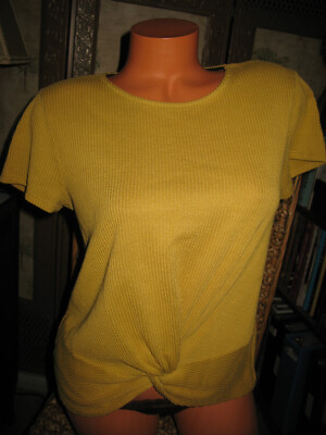 W5 Women's Top Woven Shirt Yellow Textured Short Sleeve Tie Waist Size M