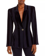 Sergio Hudson Velvet Stripe Blazer $1795 Size : 2 Midnight