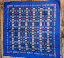 Sarah Coventry scarf blue geometric 30" square vintage 80's aqua pink