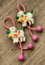 NEW VTG Dog Hair Ties Pig/Pony Tails Plastic w/ Pink Elastic Band 80 s SET OF 2