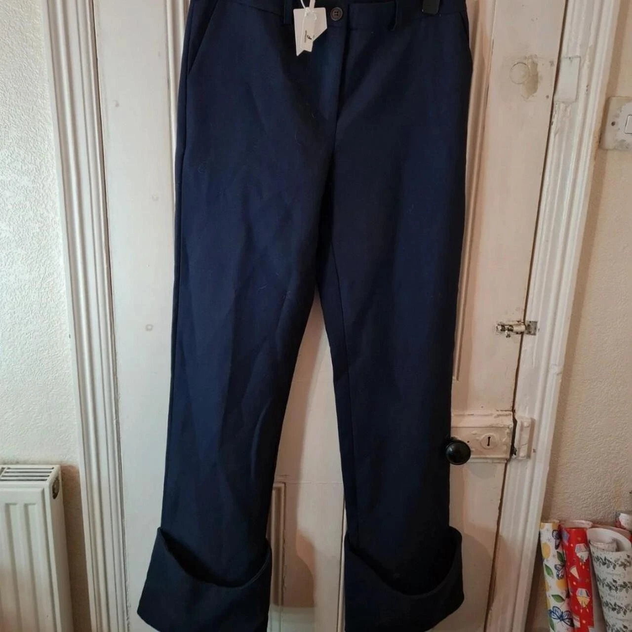 Bnwt Jacquemus 14 42 Navy Blue Wool Trous Turn Up Cuffs Runway Catwalk Drama