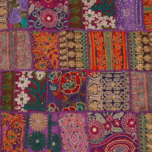 Indische Handarbeit Baumwolle Patchwork Tischläufer bestickt Esstisch Wandteppich - Bild 31 von 47