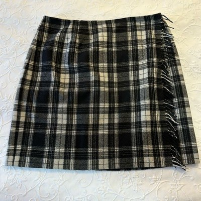 Vintage Anne Klein Wool/Cashmere Blanket Wrap Skirt Black and White Plaid Sz 14
