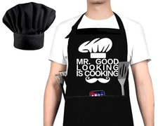 Funny Cooking Apron and Chef Hat Set for Men - Adjustable Bib Chef Apron for ...