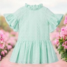 Janie and Jack Eyelet Flutter Sleeve Dress Color Bay Dainty Feminine Fairy 3T