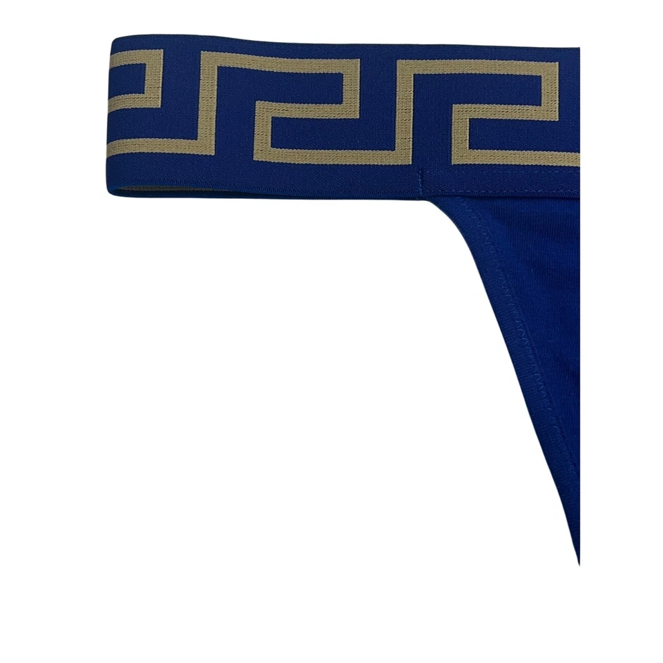 Tanga feminina sexy Greca algodão stretch azul tamanho 1/XS M2-34 VERSACE - Imagem 3 de 4