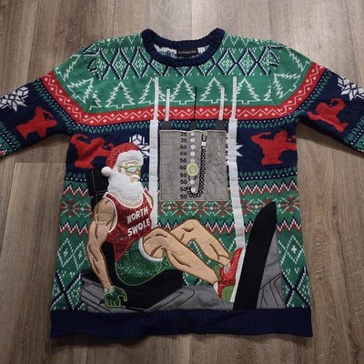Blizzard Bay Ugly Christmas Sweater Knit Gym Weightlifting Santa Men Medium 