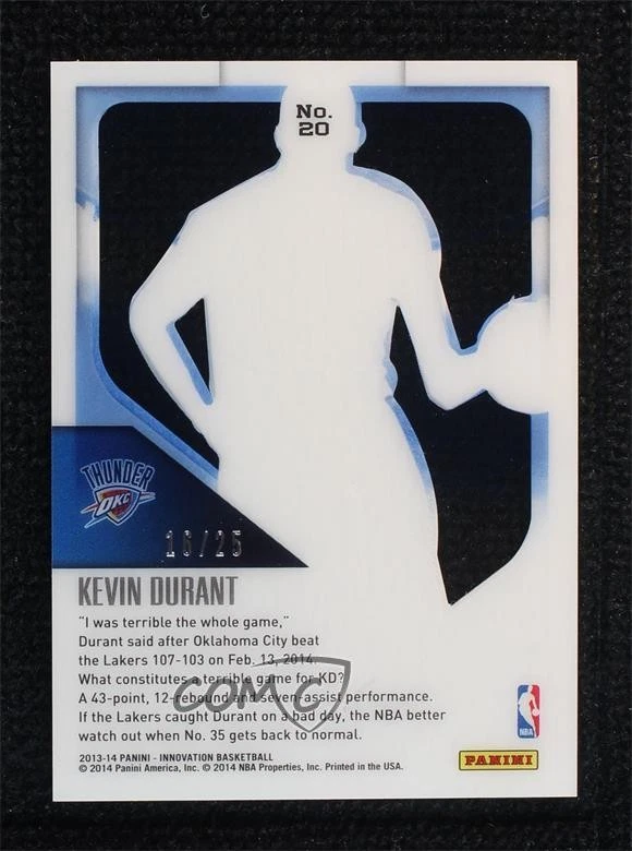 2013-14 Panini Innovation View Blue /25 Kevin Durant #20 - Image 2 of 2