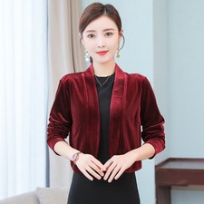 Lady Pleuche Blazer Suit Jacket Coat Crop Cardigan Long Sleeve Elegant Party