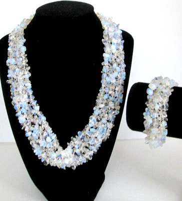  Fluorite Chips Opalescent Ice Woven Multi Strand Collar Necklace Bracelet Set