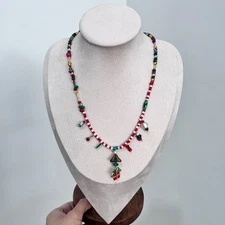 Women Christmas Tree Dainty Necklace Neck Collar Vintage Beaded Choker Xmas Gift