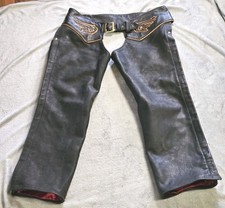 Heavy Leather Motorcycle Chaps Zip Mens Pants Size XL 51" Belt To Buckle
