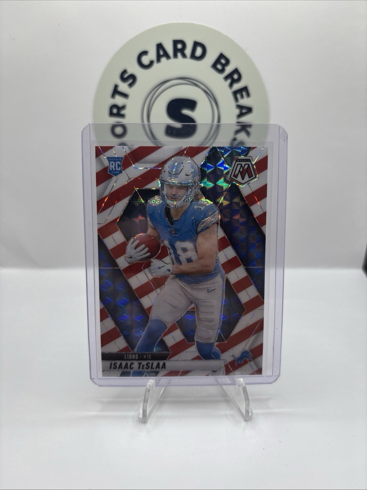 2025 Mosaic Isaac TeSlaa Red and White Stripe Mosaic RC Rookie #319  Lions