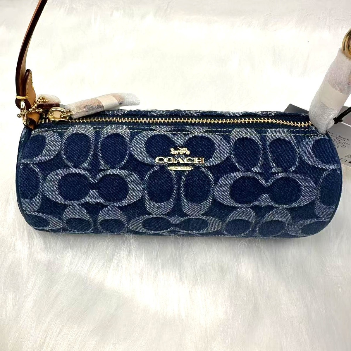 【ROMANTIC CROWN】25SS★ DENIM BARREL BAG Coach Nolita Barrel Bag In Signature Denim with Cherry Charm