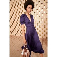 Ulla Johnson Carine Dress Lago Purple Plisse Satin Midi Size 12