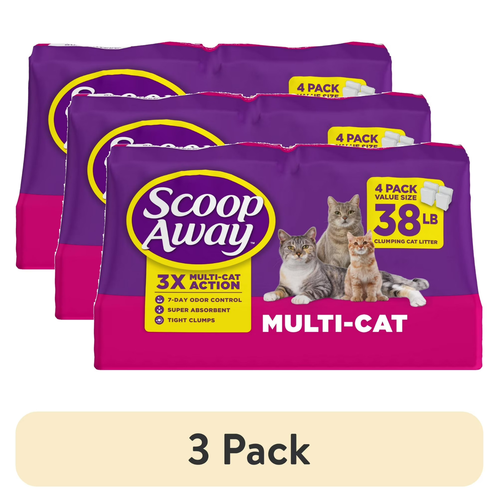 (3 pack) Scoop Away Multi Cat Litter With Meadow Fresh Scent, 38 lb. Box