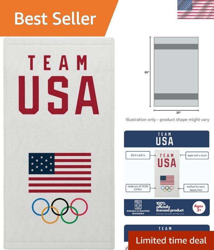 Team  Winter Olympics 2026 Oversized Cotton Beach Towel, 30 x 60 Inch Large S...
