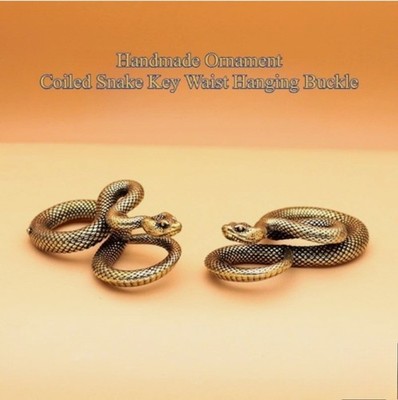 Brass Coiled Snake Keychain Vintage Unique Gift Car Key Chain Accessory Pendant