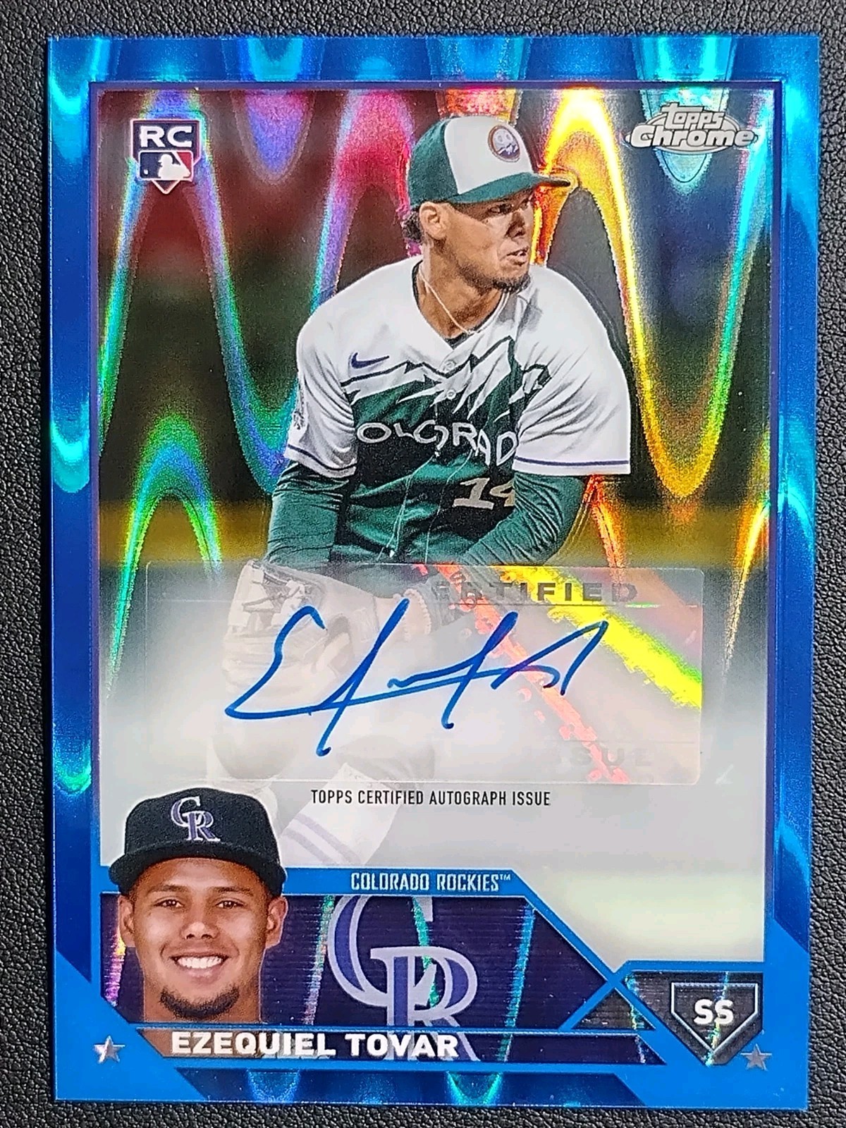 2023 Topps Chrome Update EZEQUIEL TOVAR RC AUTO BLUE RAYWAVE /150 Rockies