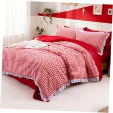 Comforter Set 5 Pieces Lightweight Soft Rustic Ruffle Comforter, Full Red
