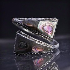 size 7, southwestern sterling silver 925 handmade open band ring with abalone