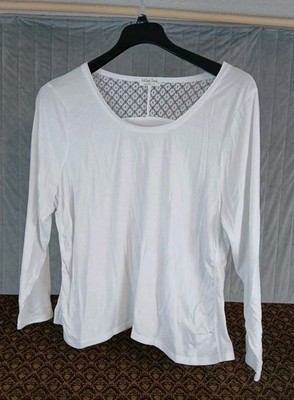 Full Circle Trends Womens 1X - White w/Lace Back Long Sleeves Top Shirt Blouse