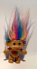 Vintage Troll Doll Rainbow Hair and Heart Ear Gem, Bright of America 1990s