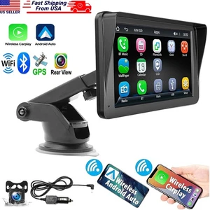 Portable Android 13 Carplay GPS WiFi 7" Touch Screen Car Stereo Radio +Camera