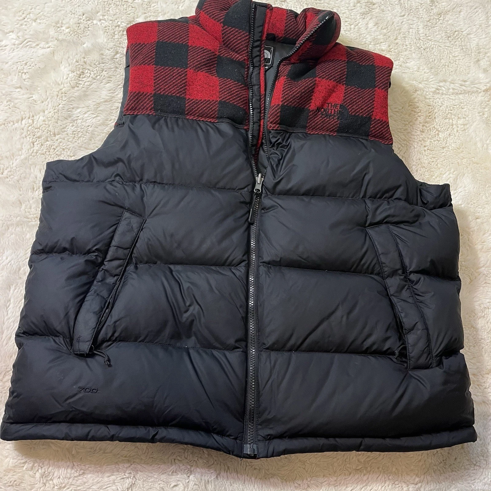 The North Face Nuptse 700 Mens XL Black Buffalo Check Goose Down Puffer Vest
