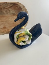 Vintage Long Neck Swan Blue Retro Ceramic Towel /Washcloth Holder