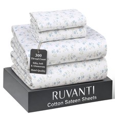 RUVANTI 100 Cotton Sheets Queen Size Bed Set - 300 Queen, Blooming Stamp