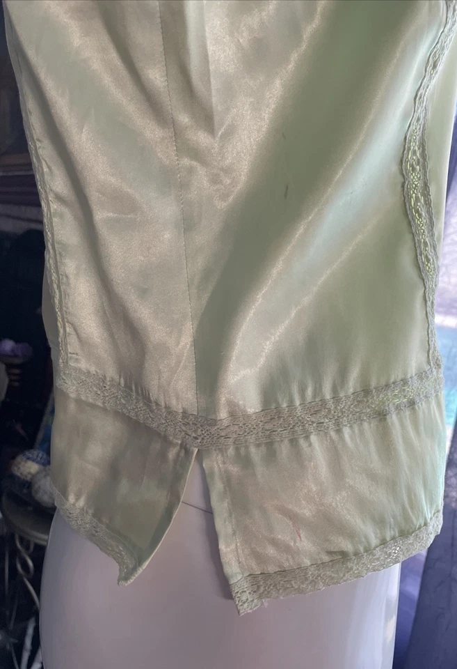 Banana Republic Vtg Lace Trim Cami Babydoll Top Satin Y2K Sz PL Green - Image 4 of 4