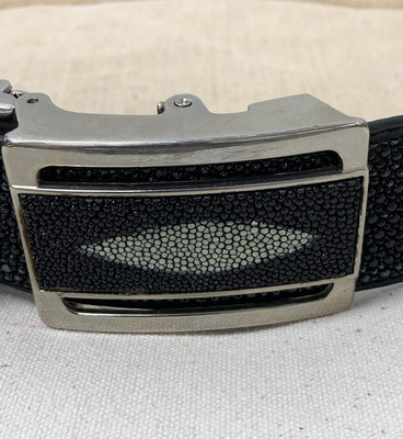 Genuine Exotic Stingray Skin Black Leather Money Belt
