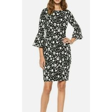 Calvin Klein Dress Womens 4 Black Sheath Bell Sleeve Cocktail Professional