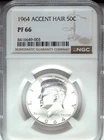 1964 NGC Proof 66 Accented Hair Kennedy Silver Half Dollar ☆☆ Blast White ☆☆ 003