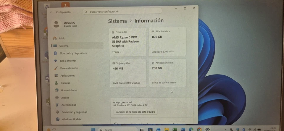 HP EliteBook 835 G8 · Ryzen 5 PRO 5650U · 16GB · 256GB, foto 4 de 5