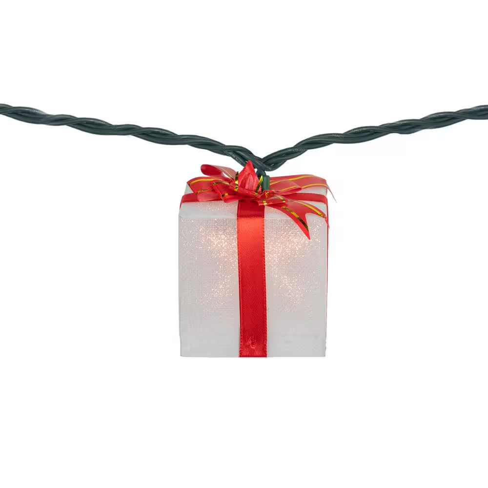 10-Count White and Red Christmas Present Light Set-7.5 Ft. Green Wire