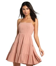 Lulus Small Blush Pink Cutout Tiered Mini Dress Linen Blend Strappy