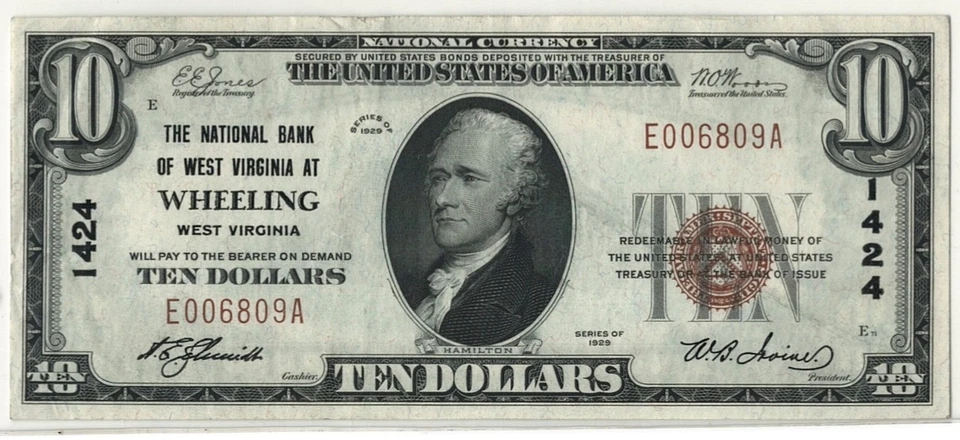 1929 WHEELING WV National Currency PCGS 45 PPQ $10 Bank Note - Extremely Fine!! - Image 2 of 3