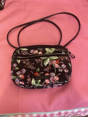Vera Bradley Crossbody Bag Winter Berry Black Floral Purse 