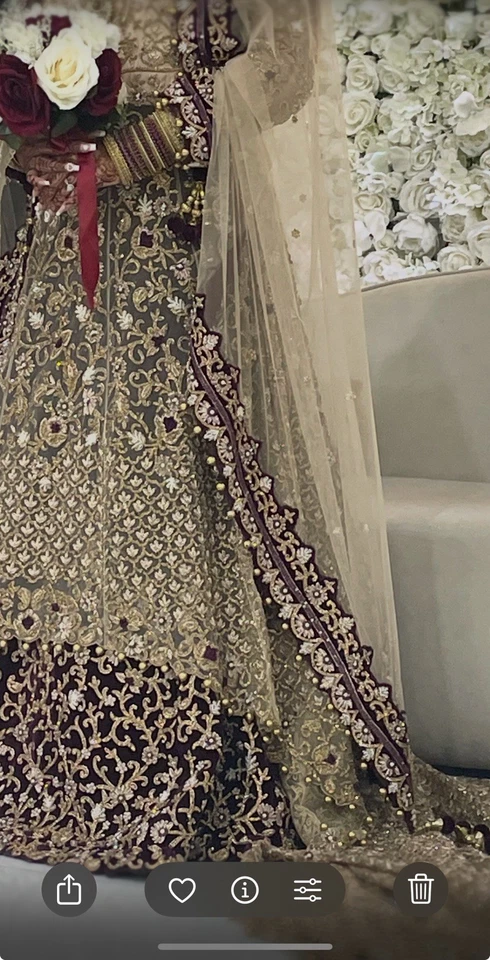 Sophisticated: Royal Champagne-Gold Bridal Gown with Intricate Purple Details - Image 2 of 2