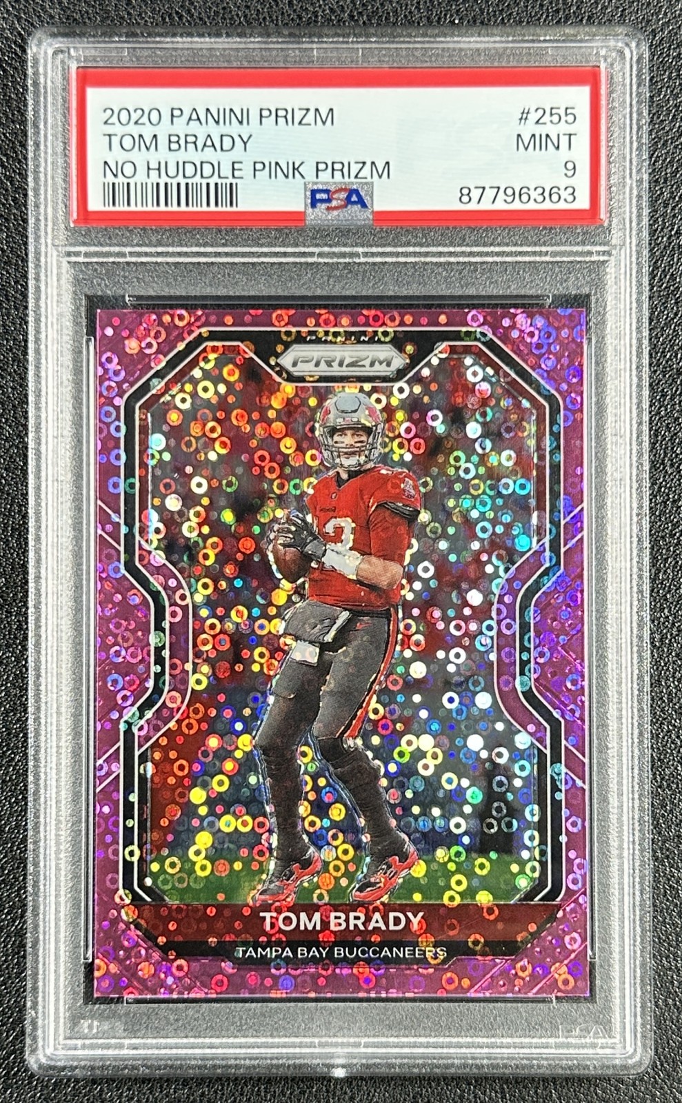 TOM BRADY PSA 9 2020 PANINI PRIZM #255 NO HUDDLE PINK PRIZM 10/15 BUCCANEERS
