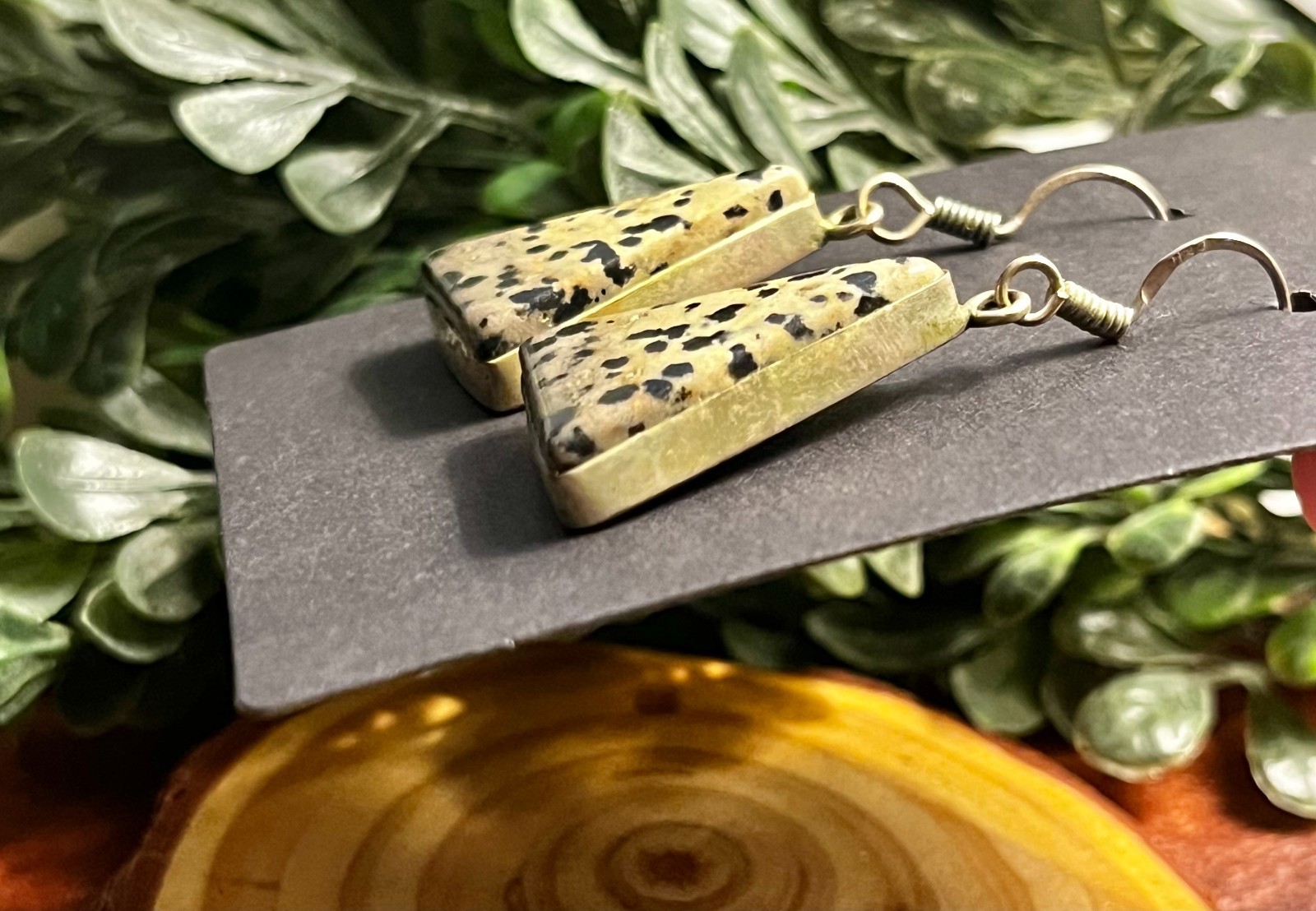 Jasper Triangle Dangle Earrings - image 4