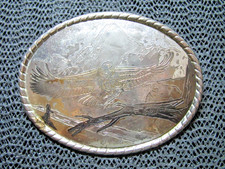 WESTERN SOARING EAGLE SCENE COWBOY COWGIRL BELT BUCKLE VINTAGE W 1980s USA 