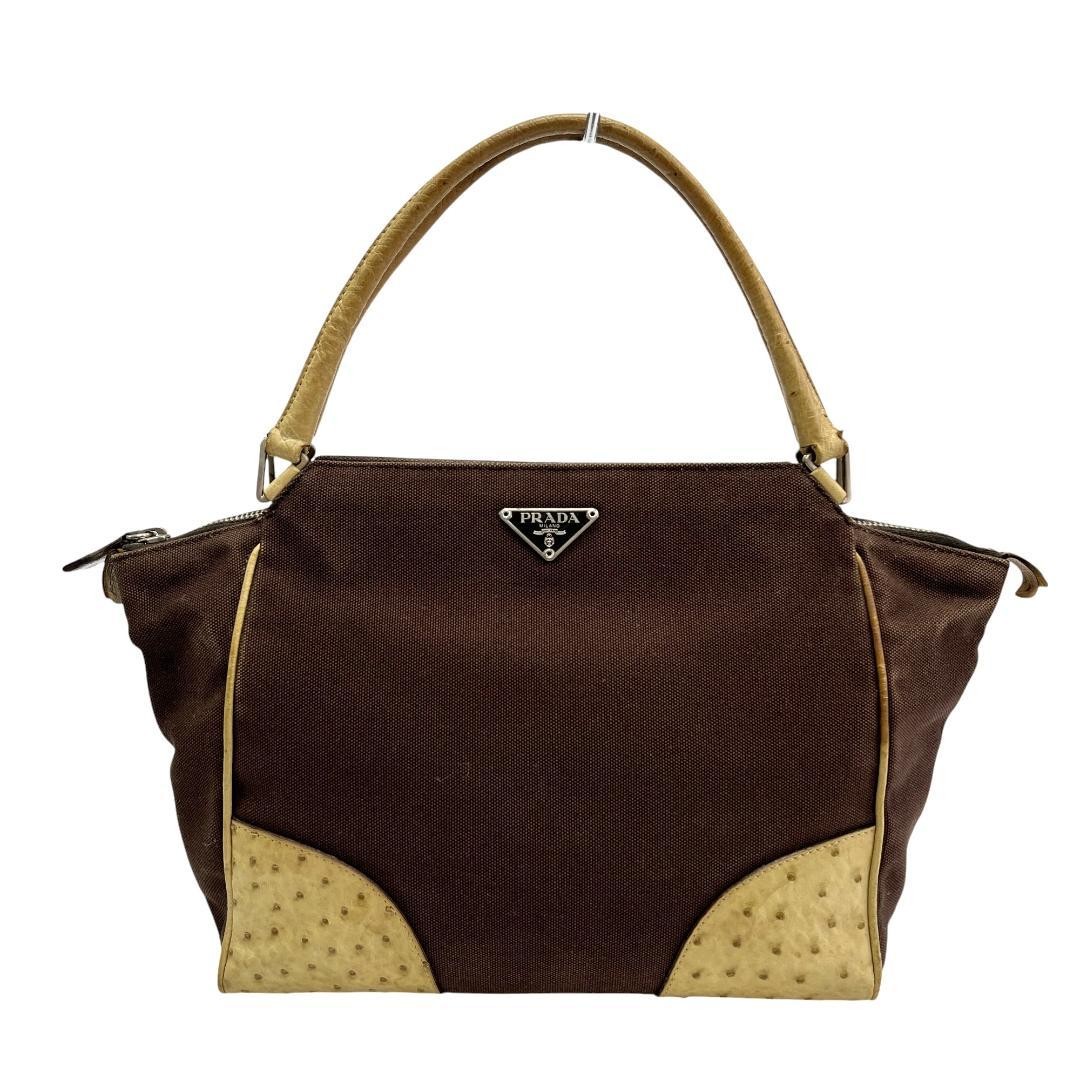 Prada White Ostrich Leather Handbag with Triangle Logo Tag