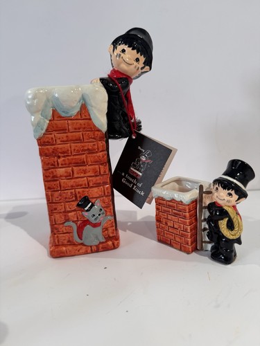 Vintage Christmas Planter Figurine 1981 Chimney Sweep Set