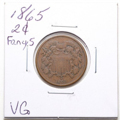 1865 Fancy 5 2C Two Cent Piece in VG Condition #6884