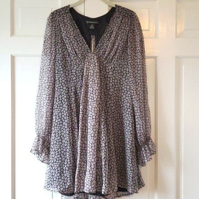 Celia Birtwell Express Silk Floral Babydoll Boho Empire Waist Mini Dress 6 Gray