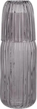 elle decor Ribbed Bedside Water Carafe with Tumbler Set | Smoke Gray 
