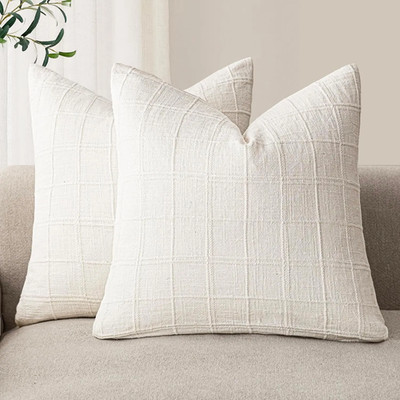 Neutral Linen Pillow Covers Decorative Plaid Throw Pillow Covers Boho Cushion So